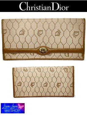 CHRISTIAN DIOR Honeycomb Canvas Long Wallet, Authentic. EUC